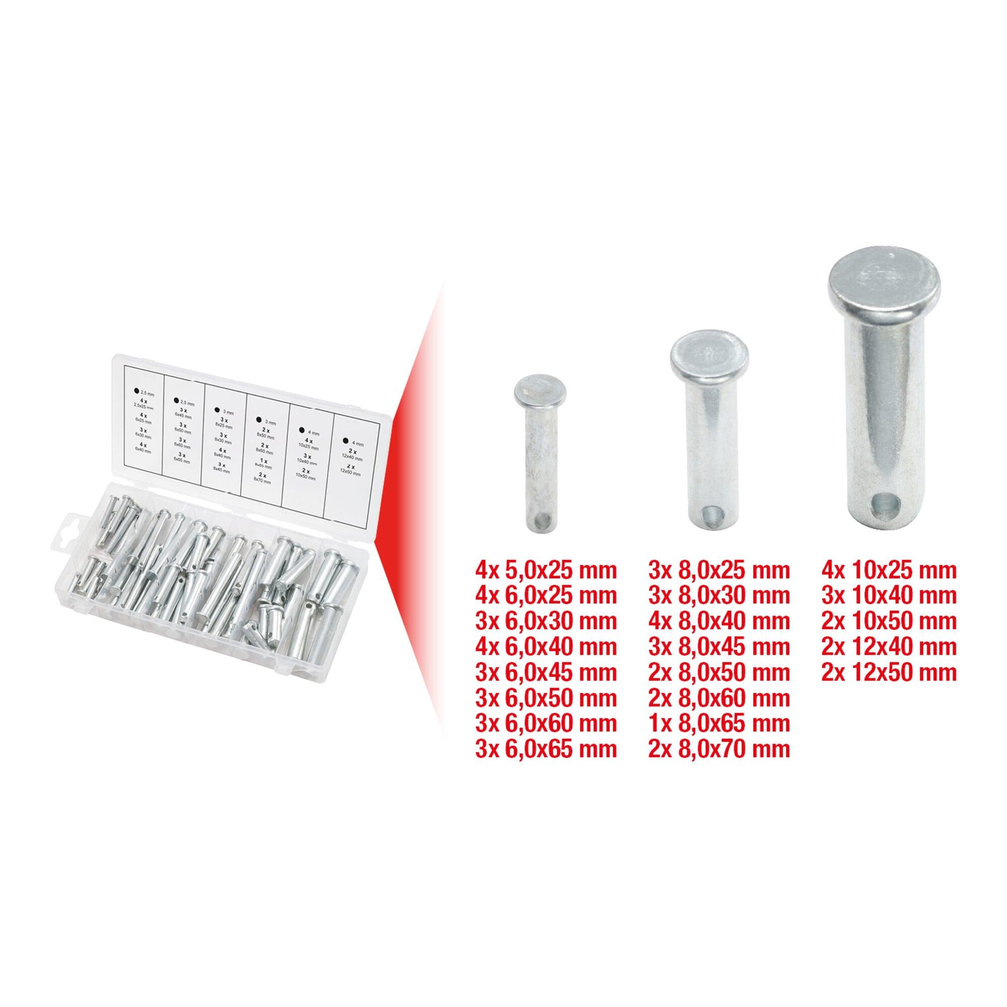 KS Tools Sicherungsbolzen-Sortiment 5-12mm, 21 Größen, 60-teilig aus Federstahl verzinkt, 9700210 (970.0210)