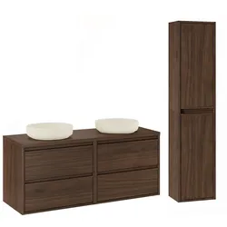 BADMÖBEL 120cm 2er-Set Dunkles Holz