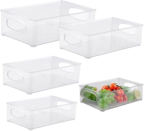 Unyqoos Koelkastorganizer Set - 5 Verschillende Maten - Transparante Stapelbare Opbergboxen van BPA-vrij PET-plastic voor Koelkast, Vriezer en Keuken