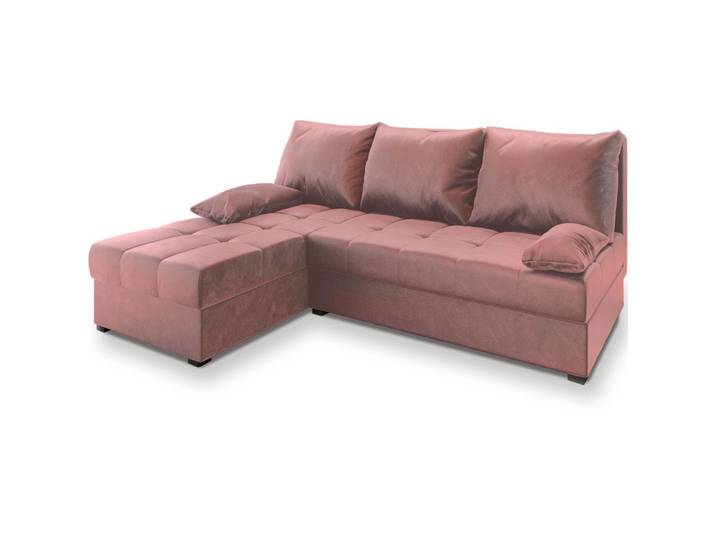 ECKSOFA RITA Rosa Plüsch-Stoff mit Schlaffunktion