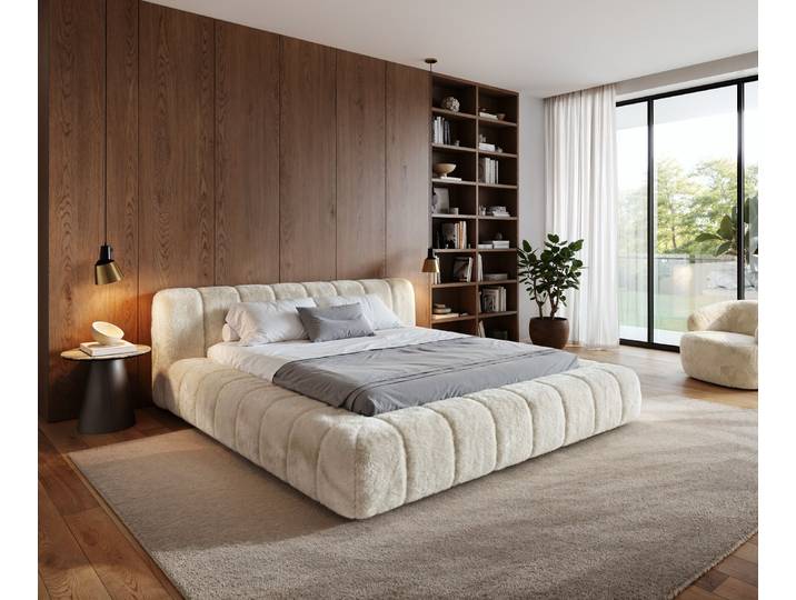 Polsterbettgestell Cutio 180x200 cm Plüsch Creme-Weiß, Polsterbetten
