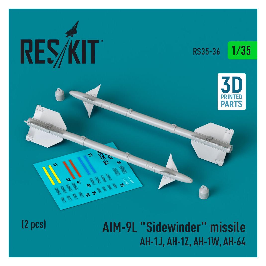 ResKit AIM-9L Sidewinder missile (AH-1J, AH-1Z, AH-1W, AH-64) (2 pcs) (3D Printed) (RS35-0036)