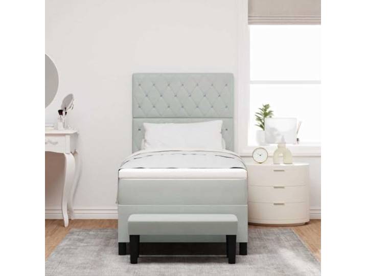 KTHLBRH Boxspringbett mit Kopfteil aus Samt, Hellgrau, 200 x 100 cm Struktur aus Holz, Matratze aus mittelfestem Schaumstoff, modernes Design
