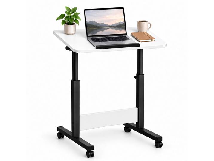Relaxdays Laptoptisch Schwarz höhenverstellbar mit Rollen neigbare Tischplatte C-Form 67-90 cm, Metall, Holzwerkstoff, Kunststoff, 60x90x40 cm, Büromöbel, Schreibtische, Computertisch