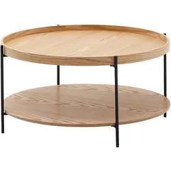 Eichenfurnier Couchtisch mit Stauraum, Metallgestell, Erhöhter Rand. 78x78x40 cm | Kadima Design