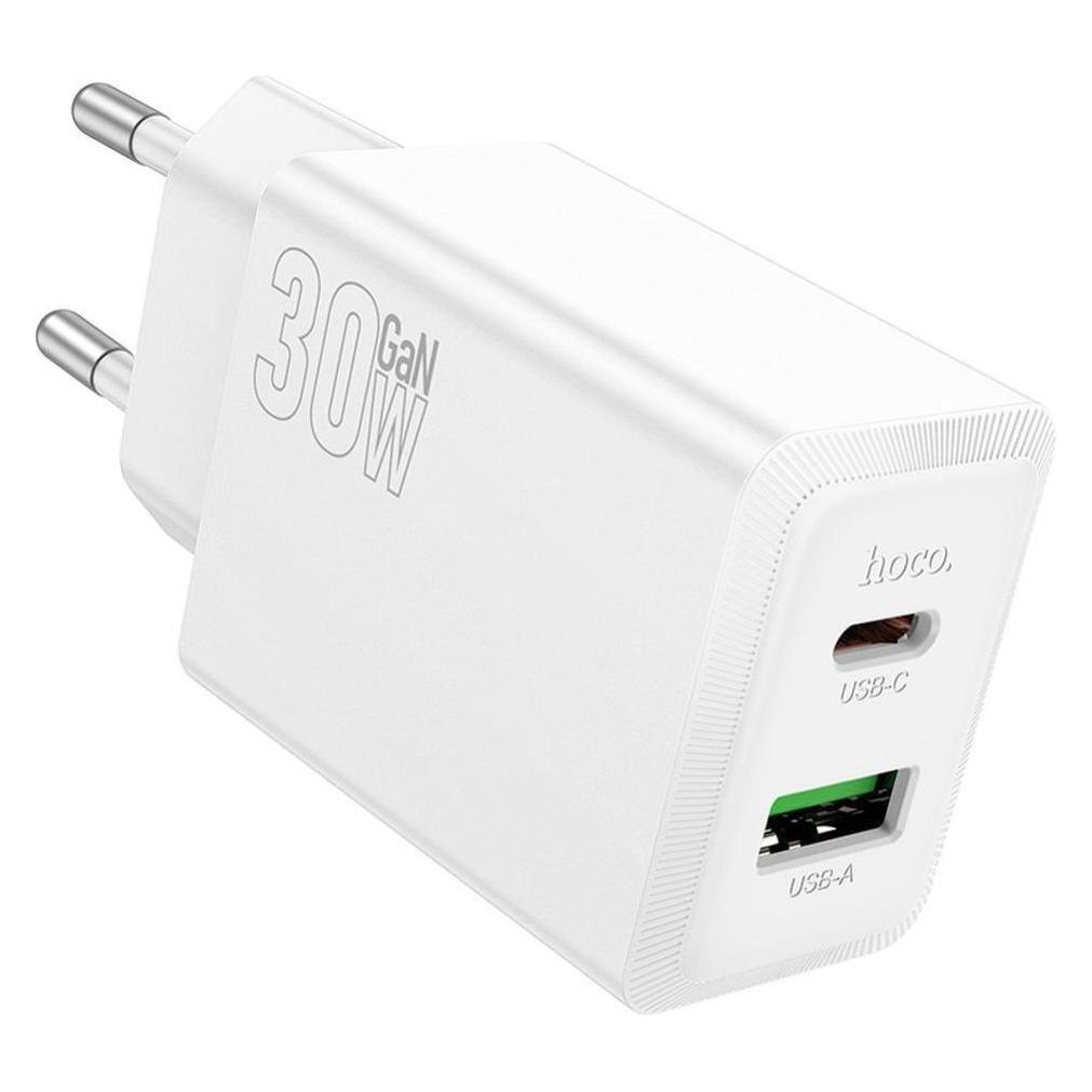 Hoco Adapter Phone charger USB A + USB C QC3.0 PD AFC 3A 30W N71 white (30 W, 2 Ports) (65334521)