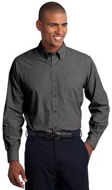 Port Authority TLS640 Tall Crosshatch Easy Care Shirt in Soft Black size Large/Tall   Cotton/Polyester Blend