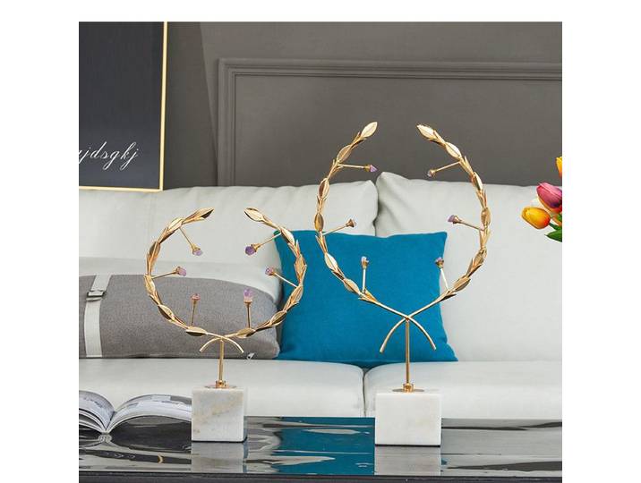 Couronne dorée, ornements de table, embellissement d'améthyste, artisanat décoratif, branche d'arbre en alliage, Base en marbre, décoration de maison moderne