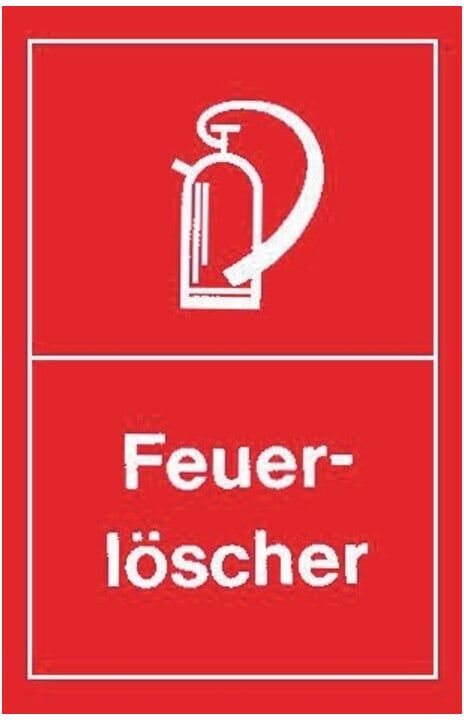 Hinweißchild Feuerlöscher rot ; Siebdruck Jäger (4317784368155)