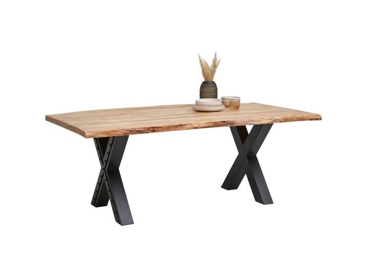 Ambia Home Esstisch, Schwarz, Akaziefarben, Holz, Metall, Akazie, vollmassiv, Holz, rechteckig, X-Form, 100x76x200 cm, Esszimmer, Esstische, Esstische