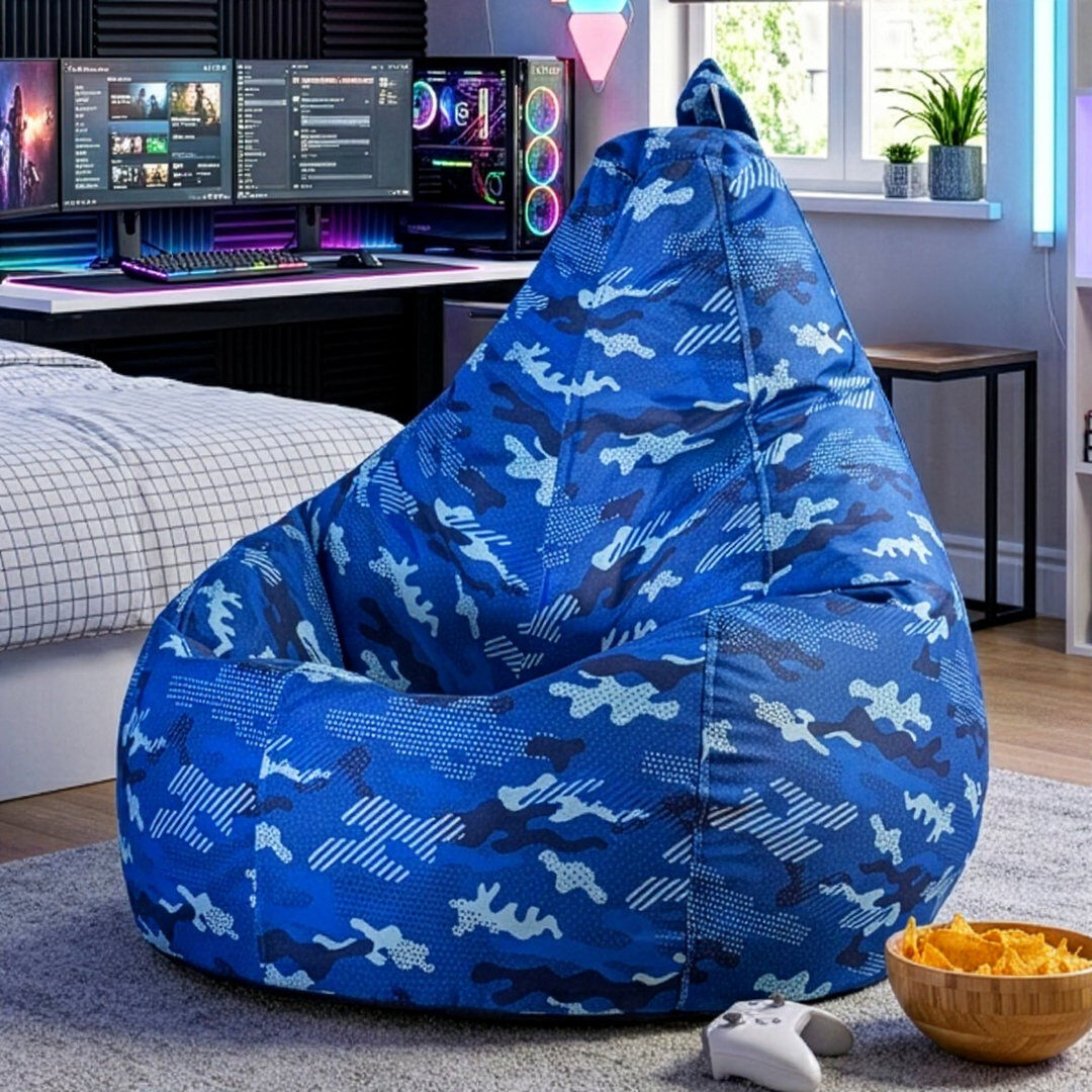 Isabelle & Max icon Gaming Water-Resistant High Back Bean Bag, Blue Camo Print Blue