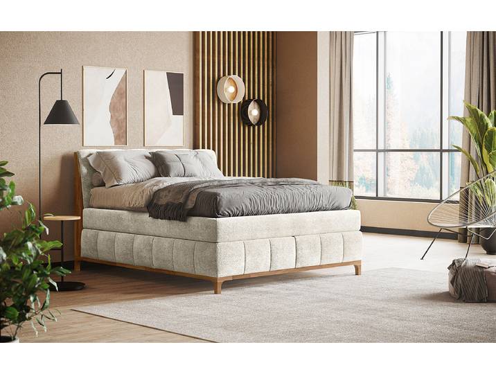 Lit boxspring 160 x 200cm Tissu Oria Beige D3 medium