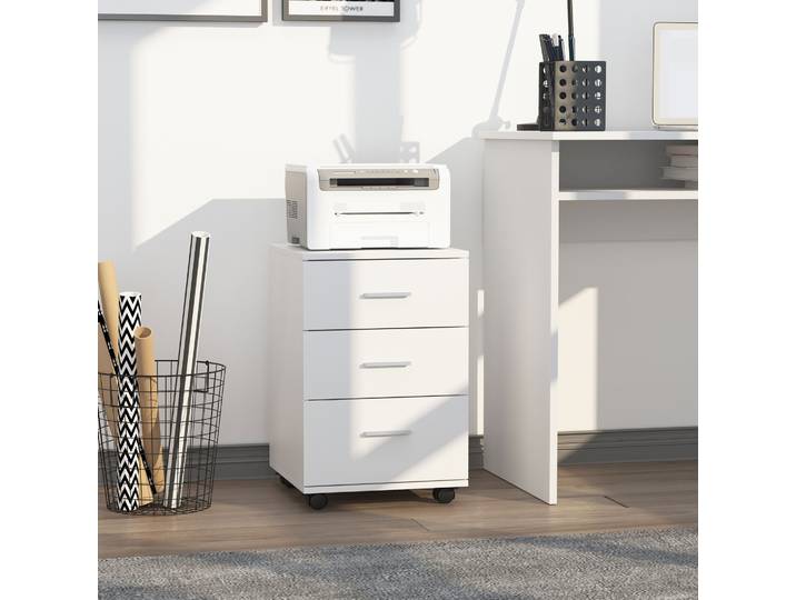 HOMCOM Caisson Bureau Blanc 3 Tiroirs Verrouillables 40x61,5cm