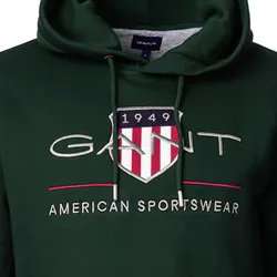GANT Herren Hoodie - REGULAR ARCHIVE SHIELD HOODIE, Kapuzen-Sweatshirt, Logo Grün (Tartan Green) / 3XL