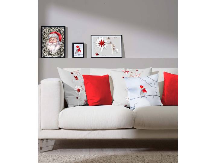 Coussin décoratif 8152 Gris/Rouge/Rouge 45 x 45 x 10cm Tissu mélangé