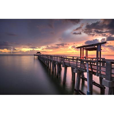 Fototapete PAPERMOON "HOLZ-BRÜCKE-GOLF NEAPEL PIER STEG MEER SEE STRAND SONNE", bunt, B:5m L:2,8m, Vlies, Tapeten