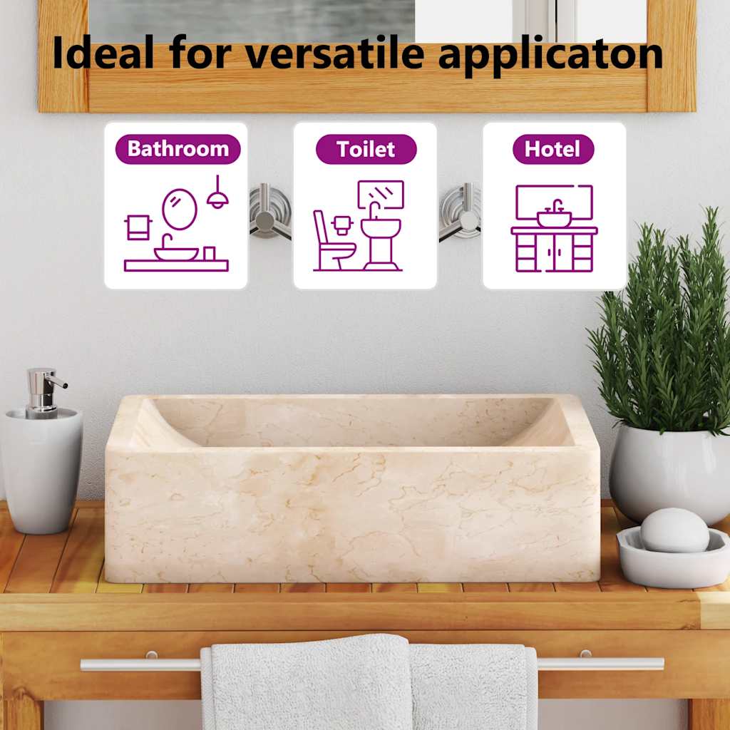 vidaXL Lavabo 45x30x12 cm marbre crème brillant