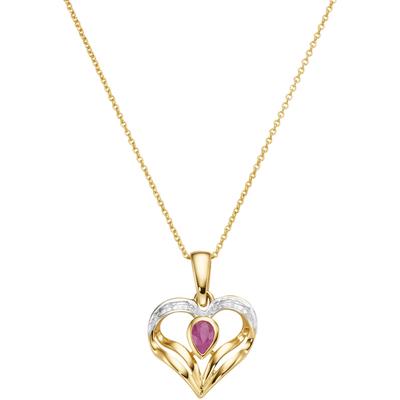 Kette mit Anhänger FIRETTI "Schmuck Geschenk Gold 375 Halsschmuck Halskette Goldkette Herz", bunt (gelbgoldfarben, weißgoldfarben, rot), Halsketten, Damen, Gelbgold 375, L: 45 B: 0,9mm, mit Rubin, B:0,9mm