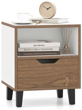 Costway Nightstand with Drawer and Open Storage Shelf for Bedroom-White
