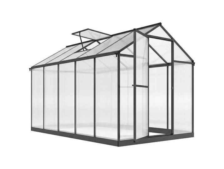ComfortXL Gewächshaus De-12038 Aluminium-Polycarbonat mit verstellbaren Dachfenstern Transparent, Metall, 183x195x303 cm, Gartenzubehör, Gartenhäuser & Gewächshäuser