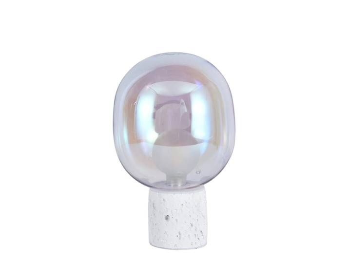 Lampe à poser en verre irisé et béton blanc h24 cm