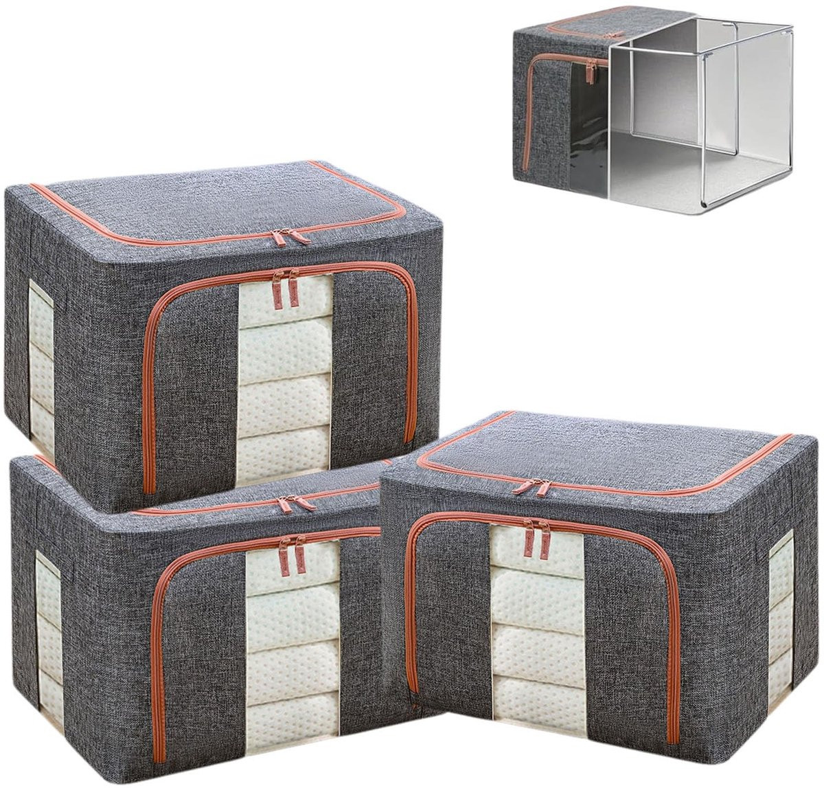Omgoods Opbergdozen voor Kleding, Stapelbare en Vouwbare Set van 3