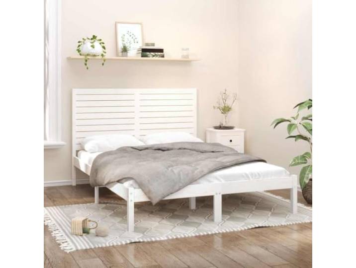 KGHFDVB Bett Weiß 120 x 200 cm aus massivem Kiefernholz Massives Kiefernholz, mit Kopfteil als Rückenstütze, fürs Schlafzimmer, Lattenrost inklusive, Matratze nicht enthalten