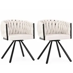 Merax Samt-Esszimmerstuhl, 2er set, Schlafzimmer-Drehstuhl, Freizeit-Drehstuhl mit vier Stützbeinen aus Metall, beige