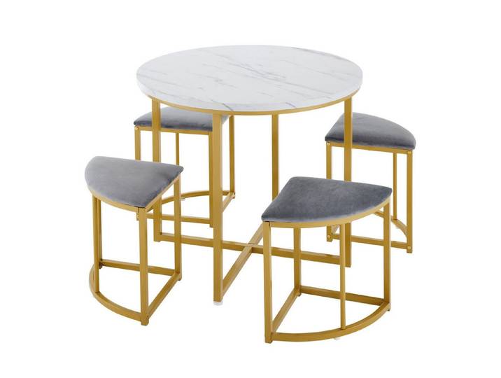 OKWISH Essgruppe Esszimmertisch-Set, (mit Esstisch, 4 kleinen Hockers, 5-tlg), Stühle mit Polstern