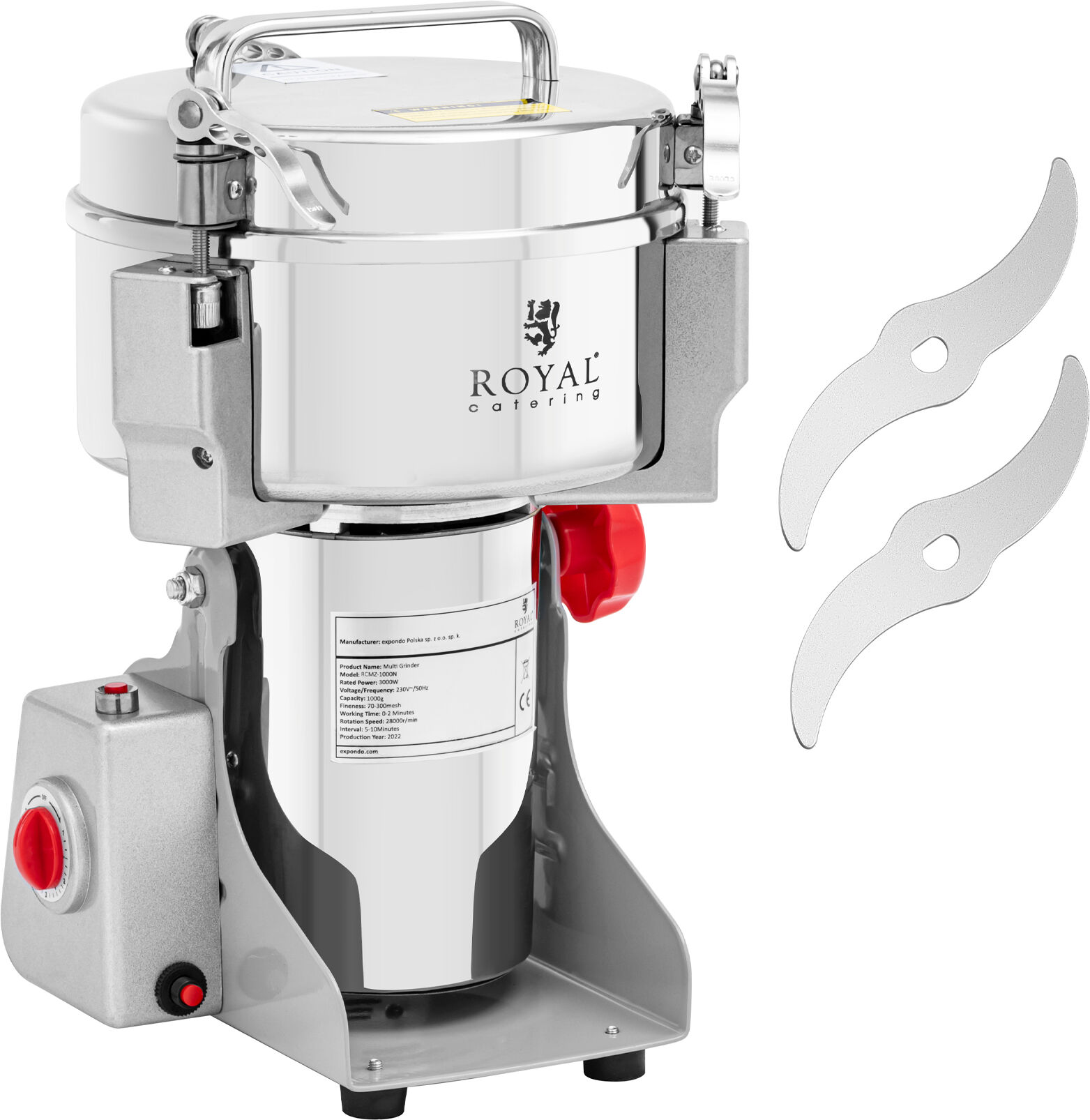 Royal Catering Macinino elettrico - 1000 g - 20 x 9 cm - 3000 W -  RCMZ-1000N