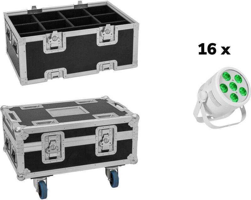 EuroLite Set 16x LED Silent Par 6 QCL Floor ws + Case (20001003)