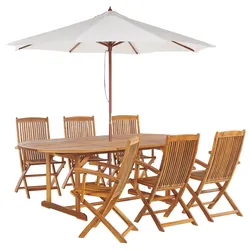 GARTENMÖBEL SET 6-Sitzer mit Sonnenschirm Akazienholz hellbraun Maui