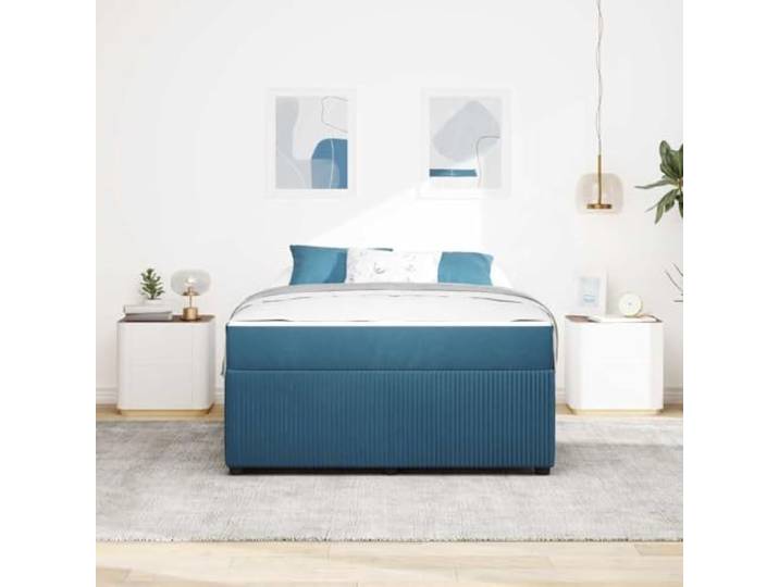 KTHLBRH Doppelbett 160 x 200 cm Blau mit Matratze Holzrahmen, Taschenfedern, langlebige Unterstützung, moderner Stil