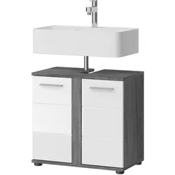 WASCHBECKENUNTERSCHRANK weiß Hochglanz, grau 60 cm, Badezimmer Unterschrank 2-türig