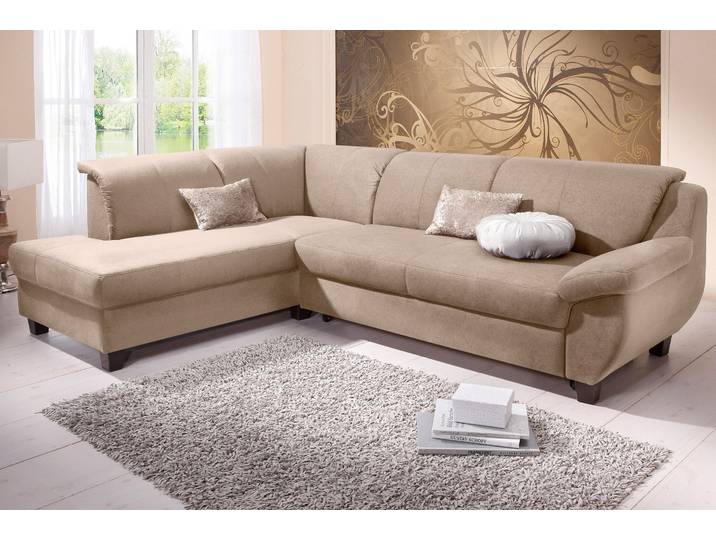 Ecksofa HOME AFFAIRE Yesterday zeitlos und elegant, bequeme Armlehnen, L-Form , beige (natur), B:254cm H:80cm T:186cm, Struktur (100% Polyester);Primabelle-Microfaser (100% Polyester);Antikleder-Optik Melrose (100% Polyester), Sofas, Ecksofa, Microfaser, natur