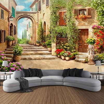 Wandteppich Schloss Garten Landschaft Tapisserie Kunst Dekoration Vorhang hängend Familie Schlafzimmer Wohnzimmer Dekoration Wandtuch XXL Natur