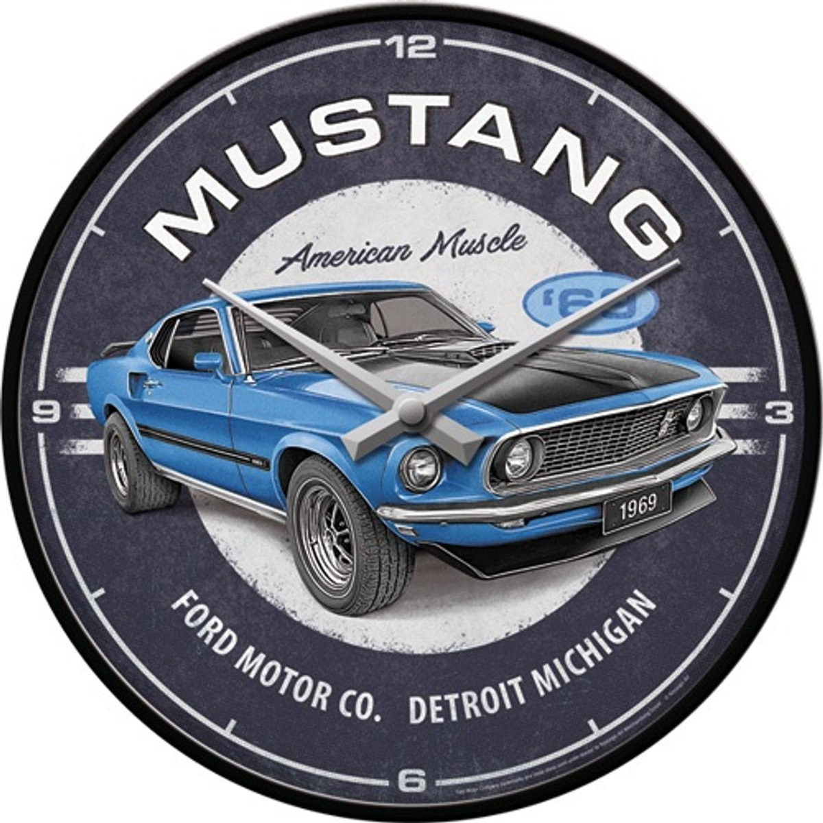 Analoge wandklok Ford Mustang 1969 Mach 1 Blue