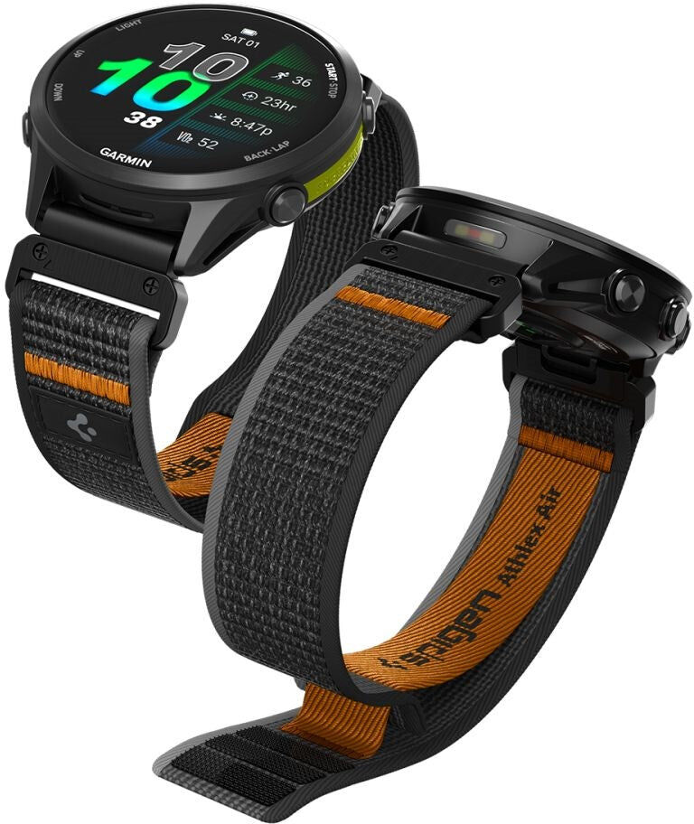 Universal Garmin 22mm QuickFit Spigen Athlex Air Nylon Urrem - Sort / Orange