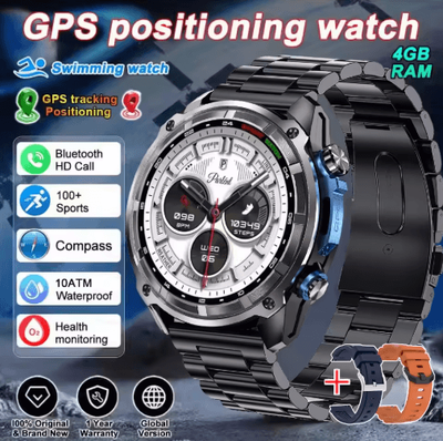 Inspire Picks 2025 Military GPS Smartwatch Offline Maps, 4GB Storage & Sports Tracking Watch black Steel 2a 1000mah Offline Map