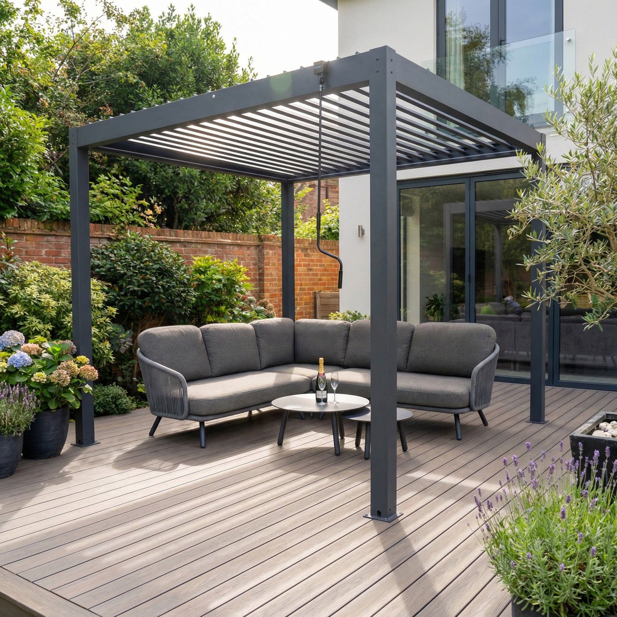 Harbour Lifestyle PergoSTET Plus Frame Only 3m x 3m Square Pergola with LED Lighting in Grey