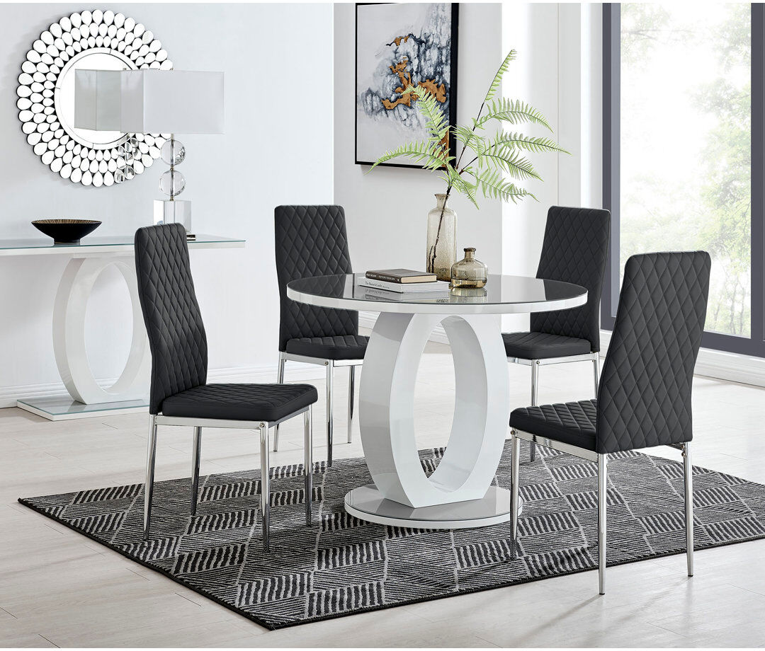 Canora Grey Scottsmoor 4 -Person Glass Dining Set Black/Grey 4