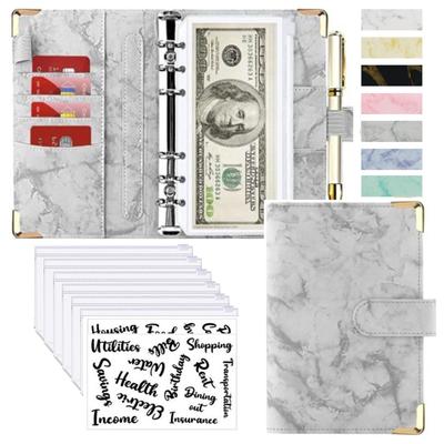 Money Saving Organiser, PU Leather Budget Binder, Marble Notebook, Budget Planner Envelope For Office & School Supplies gray And Sticker