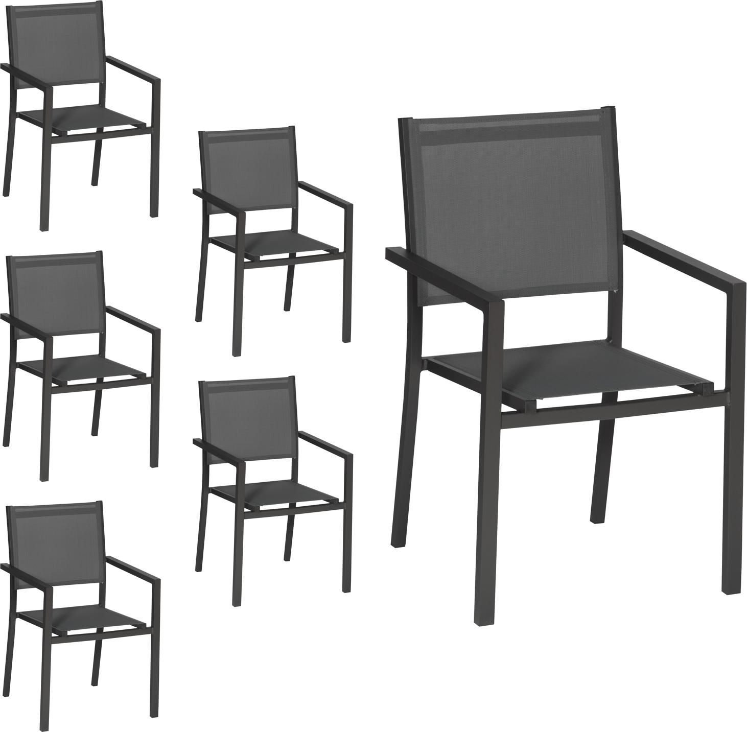 6er Set Stühle aus anthrazitfarbenem Aluminium - graues Textilene