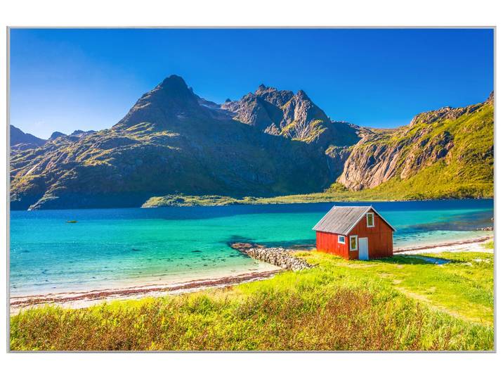 Bild mit Rahmen Einsames Haus am Fjord image LAND