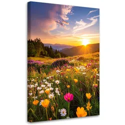 LEINWANDBILD Wiese Blumen Berglandschaft Natur 40x60cm