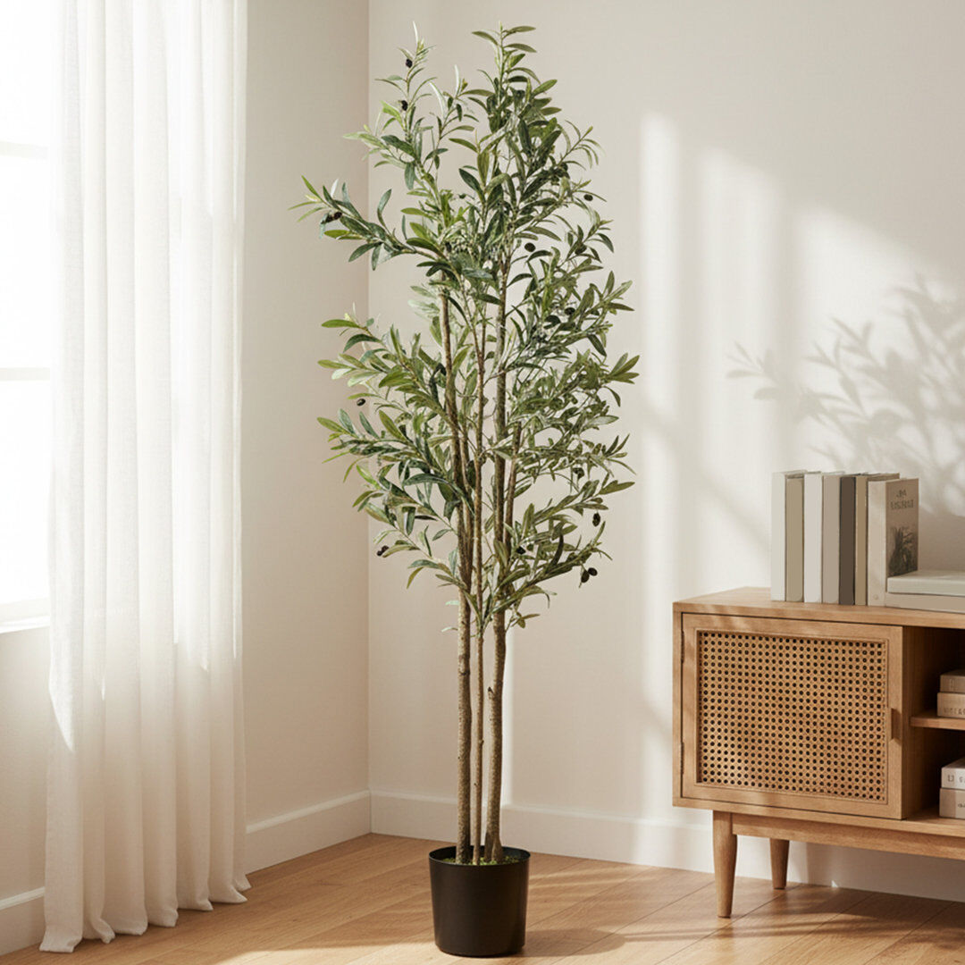 Highland Dunes HOMCOM 175 cm Decorative Artificial Tree Silk Olive Tree with 787 Leaves Green 175cm H X 20cm W X 20cm D
