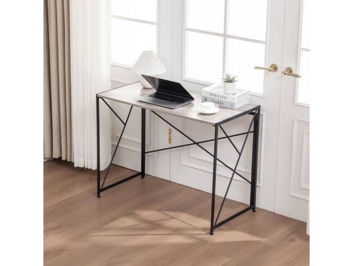 Bureau pliant 99 × 50 × 75 cm bureau ordinateur compact MDF métal couleur naturelle