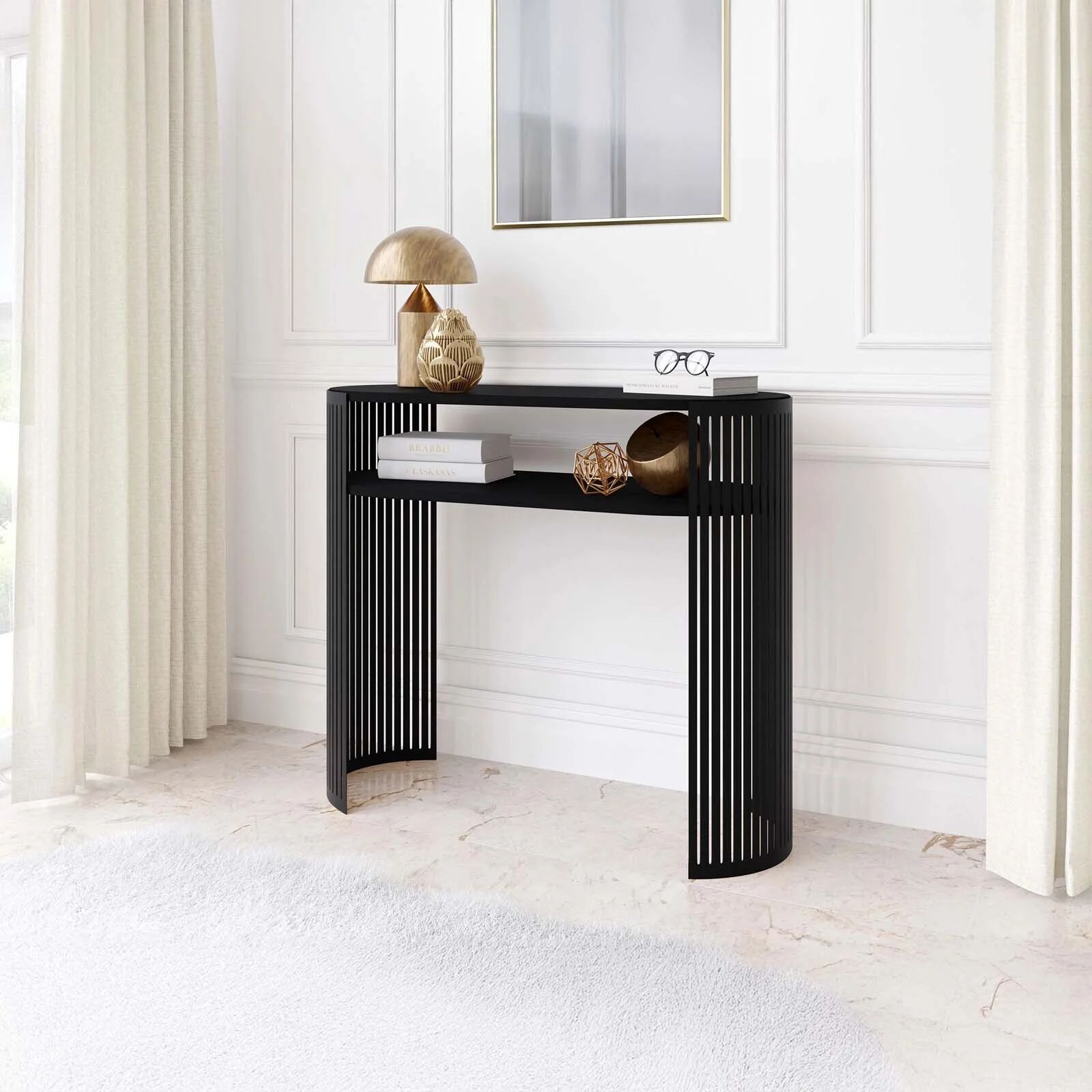 garneroarredamenti Consolle ingresso 100x86h cm con ripiano nero Elisera