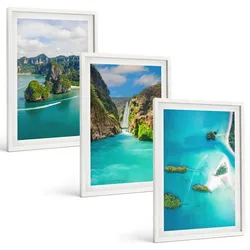 BILDER SET 3er Set - 40x60 cm Weißer Rahmen - Tropische Inseln, türkisfarbenes Wasser