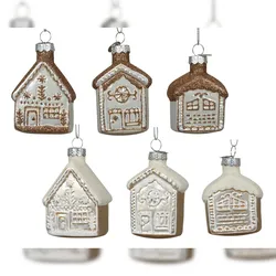 Christmas Decorations 1 Christbaumschmuck Glas 7,5cm Winterhaus Figur zum Aufhängen - Weihnachtsbaum Anhänger Weihnachten Weihnachtsbaumschmuck Häuser & Hütten Braun Beige